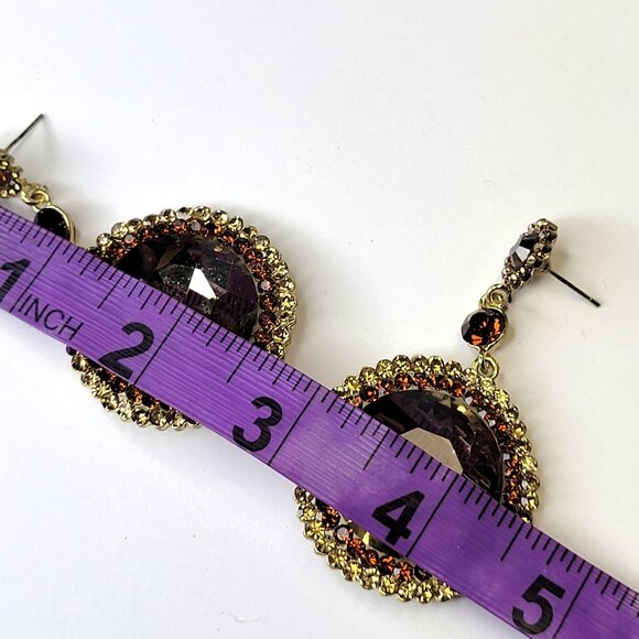 Vintage Inspired Round Cut Champagne and Amber Glass Stone Drop Earrings - Picture 9 of 11